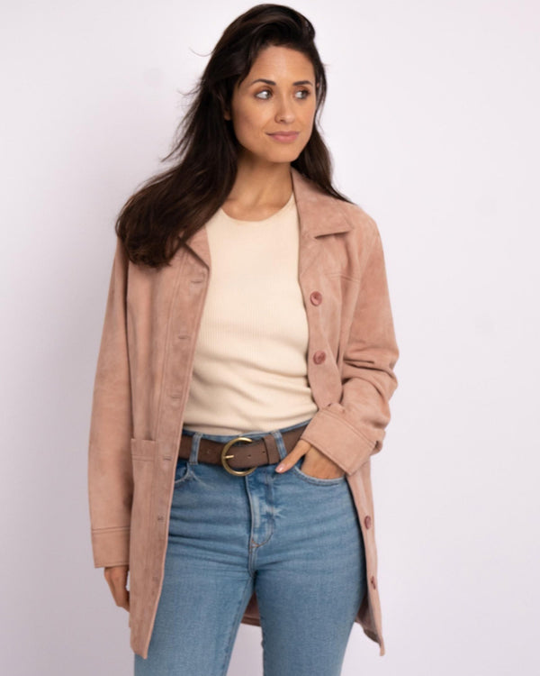 PREORDER Candia | Soft Pink Mid-Length Leather Jacket