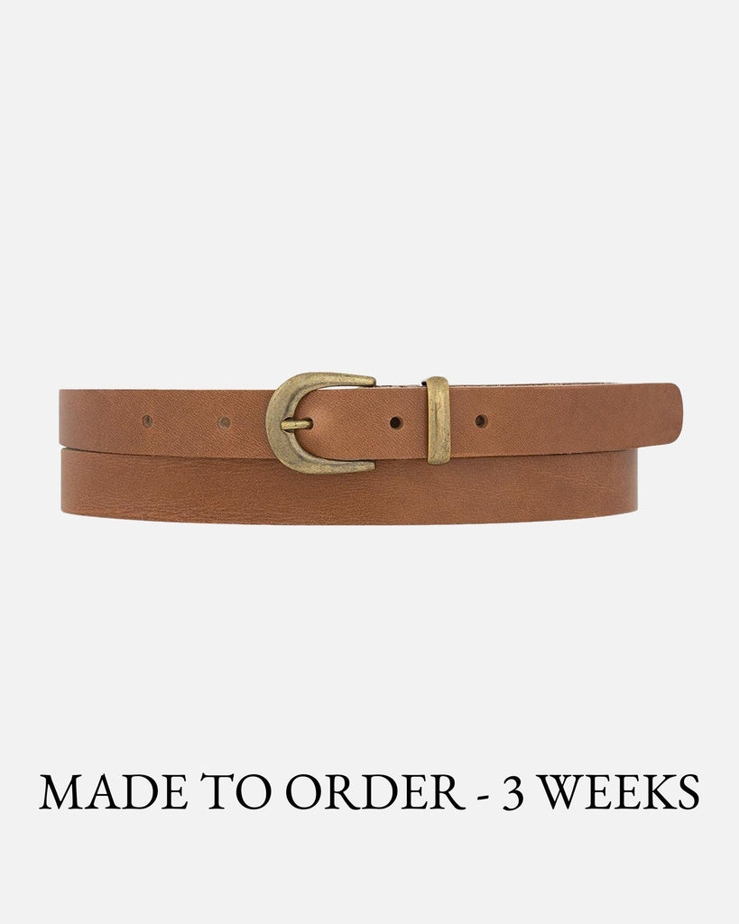MADE TO ORDER Ank │ Skinny Leather Belt with Gold Buckle & Keeper