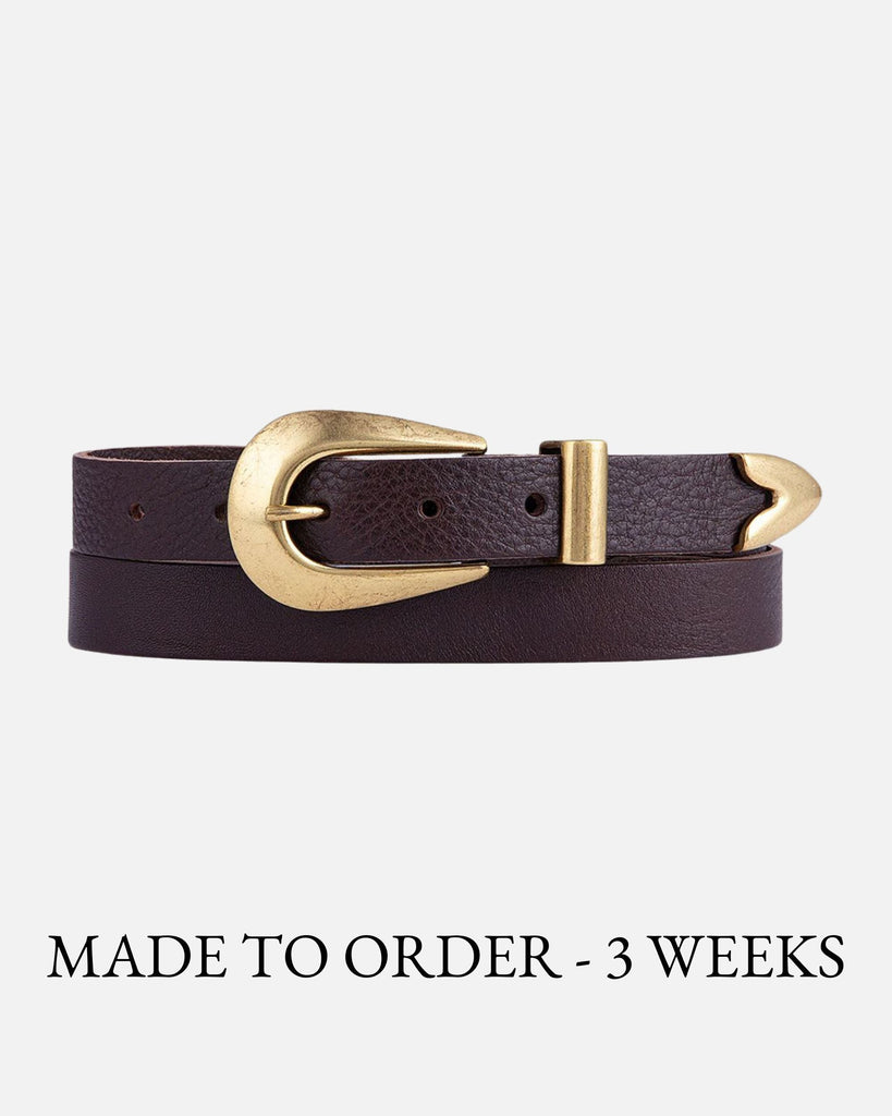 PREORDER Adrie | Skinny Leather Belt with Horseshoe Buckle and Tip