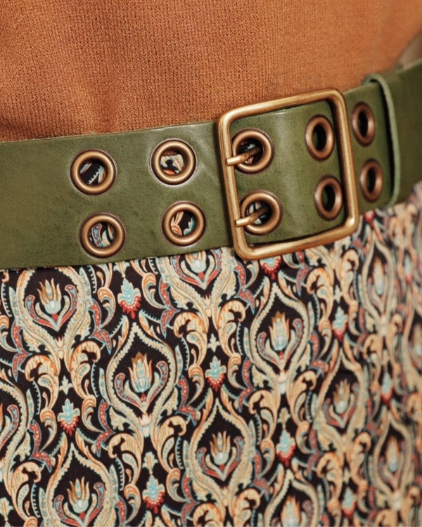 PREORDER Sofie | Grommet Studded Leather Waist Belt with Square Buckle