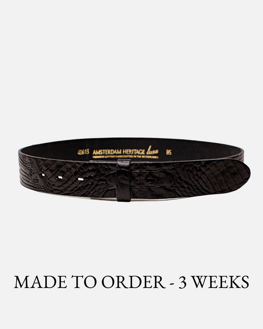 Dante | Black Crocodile Embossed Leather Belt Strap