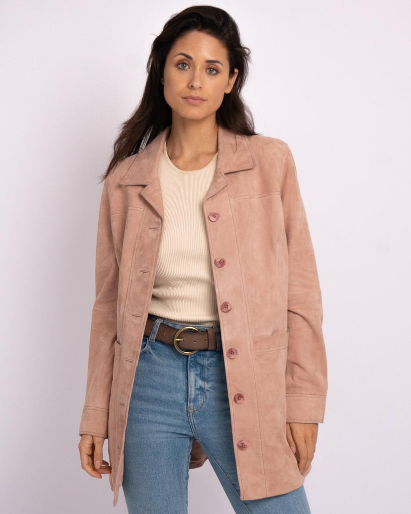 PREORDER Candia | Soft Pink Mid-Length Leather Jacket